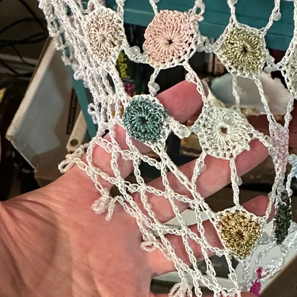 Vintage Beaded Colorful Crochet Shawl - Picture 2 of 6